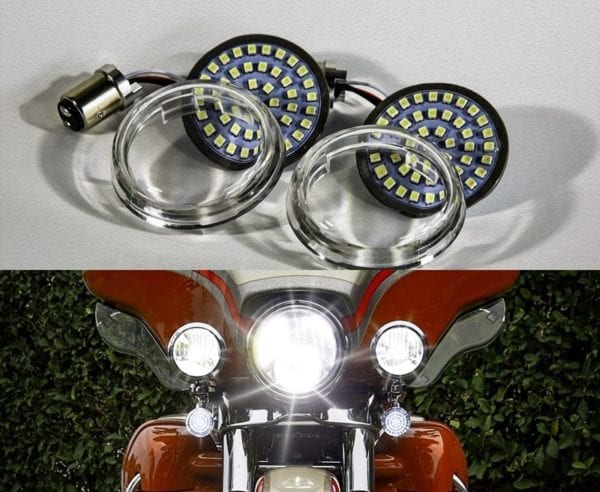 1157 White / Amber Super Bright Bullet Front Blinkers For Harley w/Clear Lens set