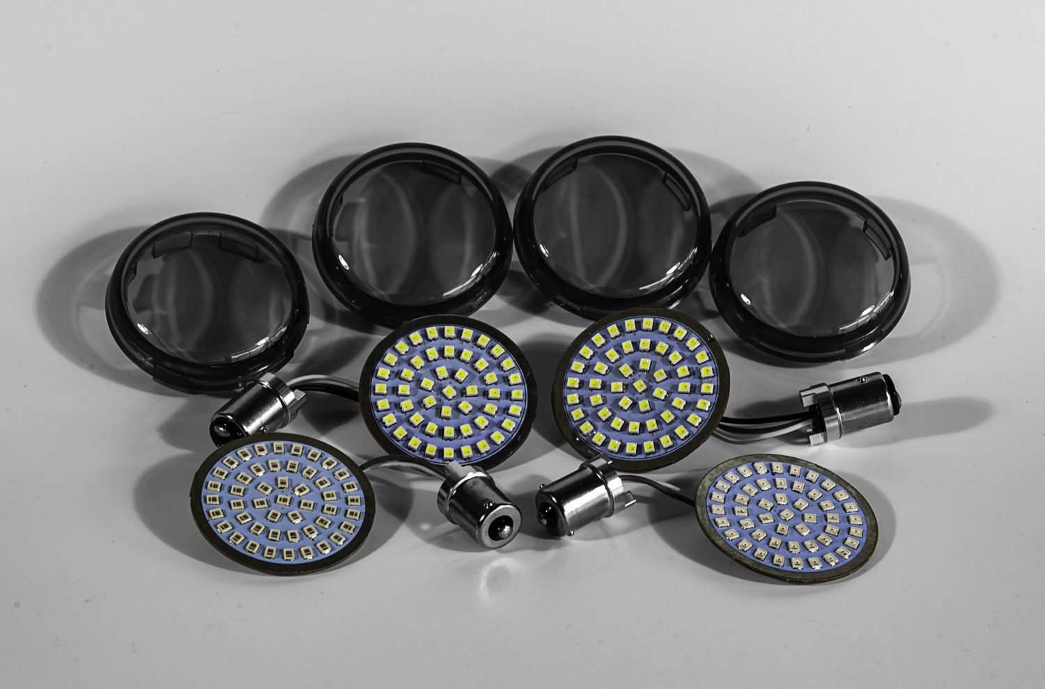 Featured image for “Bullet Front White Amber 1157 & Red Rear 1156 LED With 4 Smoke Lenses”