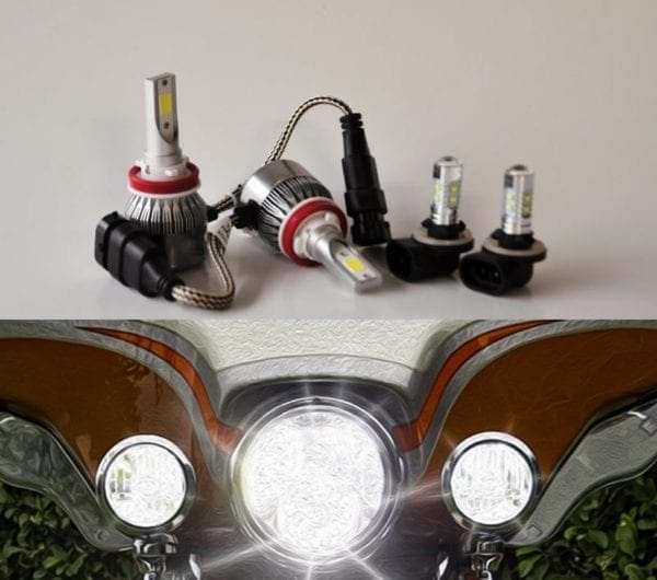 Super Bright 6200 Lm Street Glide, Road King & Cvo 4 LED Combo Dual Headlight Style With Passing/Side Lights.